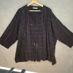 Mes Demoiselles Women's Black Metallic Gold Embroidered Blouse One Size Fits All